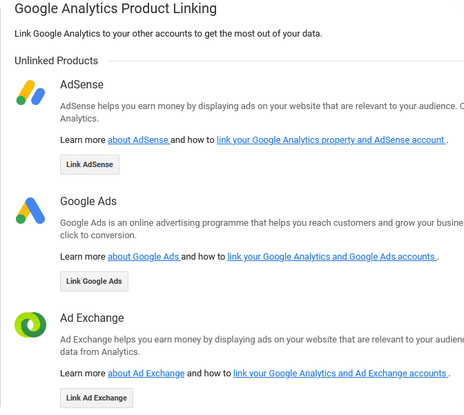 Google Analytics product linking